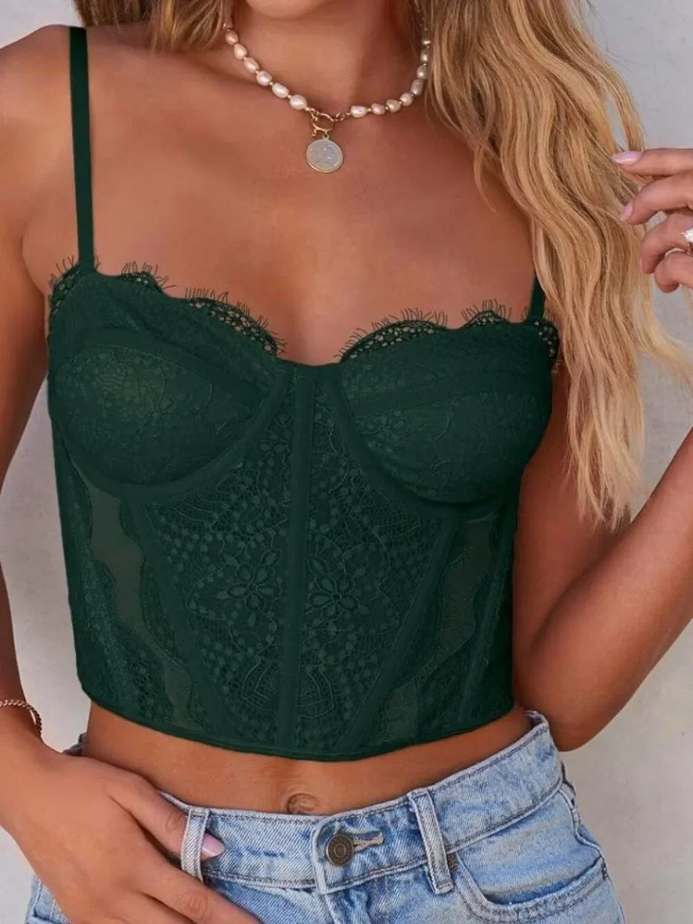 Green lace corset top